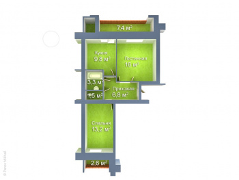 Визуализация вида сверху 2-х комнатной квартиры