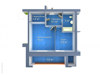 Визуализация вида сверху 1-х комнатной квартиры