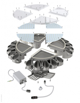 Визуализация взрыв-схемы светильника LuxON Bell