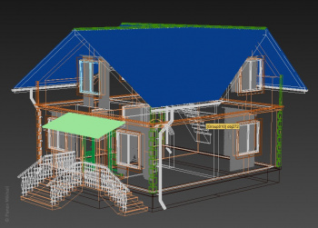 Модель брусового дома в 3ds max