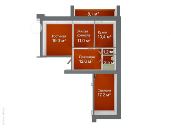 Визуализация 3-х комнатной квартиры с поэтажного плана