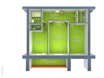 Визуализация 2в-х комнатной квартиры с поэтажного плана