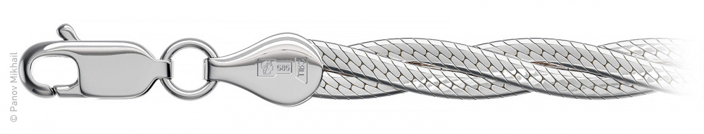 3D-визуализация ювелирной цепи "Монтреаль косичка из 3-х цепей с алмазной гранью" (арт. 025, d0.4 мм, белое золото 585°)