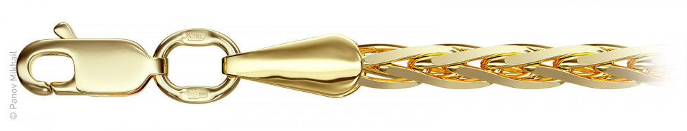 3D-визуализация ювелирной цепи "Колос с алмазной гранью" (арт. 244, d0.8 мм, лимонное золото 585°)