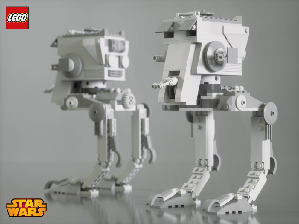 Визуализация 3d-модели робота LEGO AT-ST из конструктора LEGO (LEGO 7657 AT-ST)