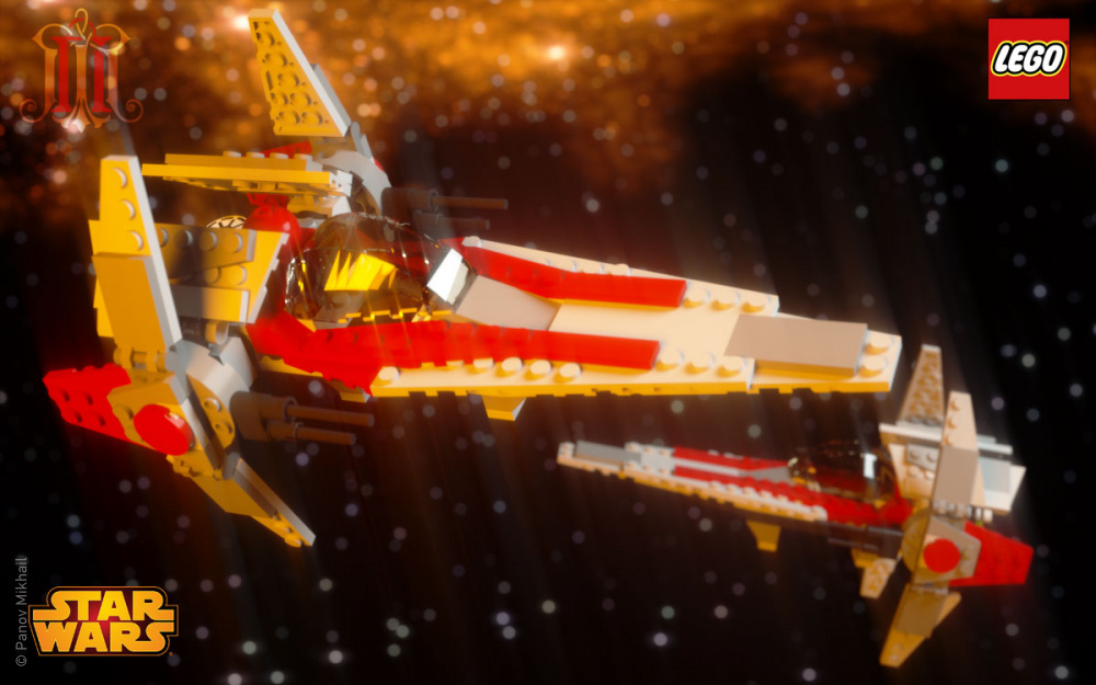 Визуализация 3d-модели истребителя V-wing Fighter из конструктора LEGO (LEGO 6205 V-Wing Fighter)
