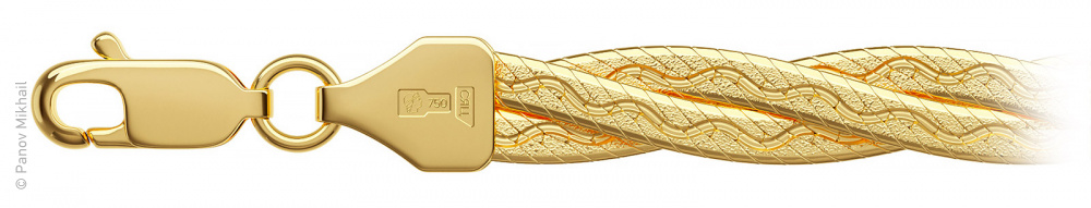 3D-визуализация ювелирной цепи "Монтреаль косичка из 3-х цепей с рисунком с алмазной гранью" (арт. 025А, d0.5 мм, желтое золото 750°)