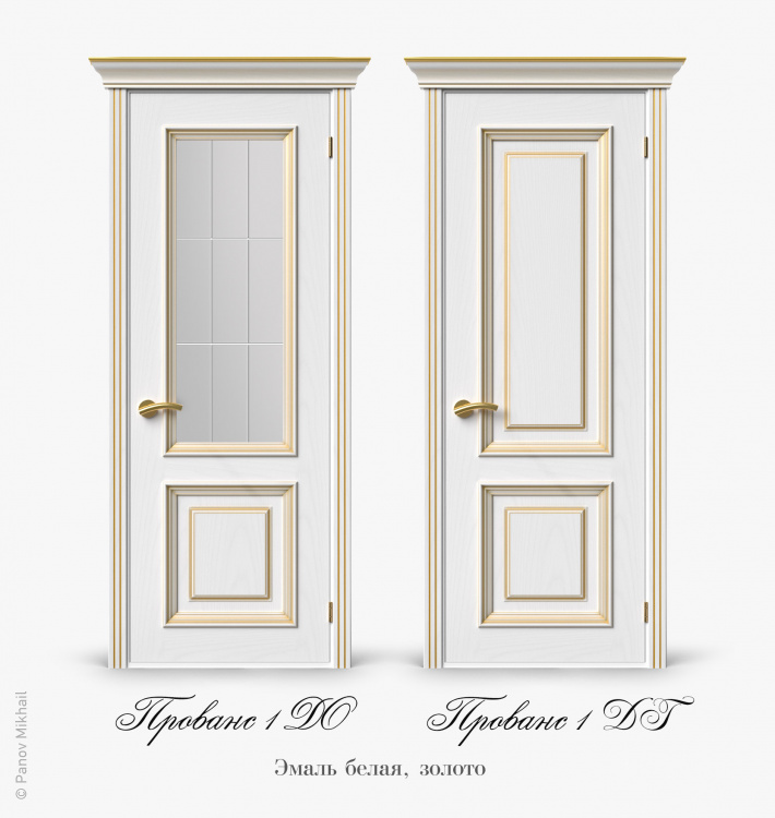 Визуализация двери «Прованс-1», эмаль белая, патина — золото